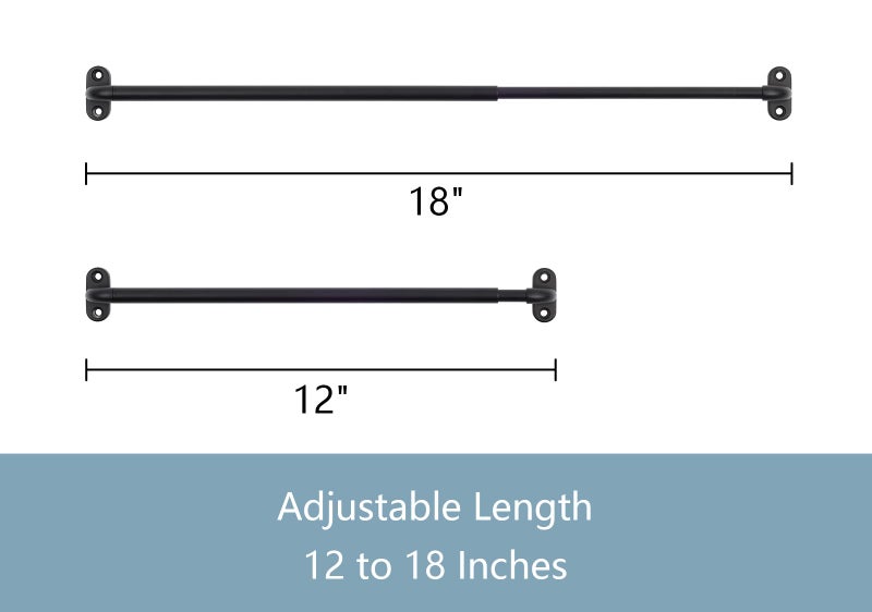 TYRON TYRON TYRON 4 Pack Screwed Sash Curtain Rod Adjustable 12-18 Inch, 3/8 In. Diameter, Small Front Door Curtain Rod (Black) - Image 2